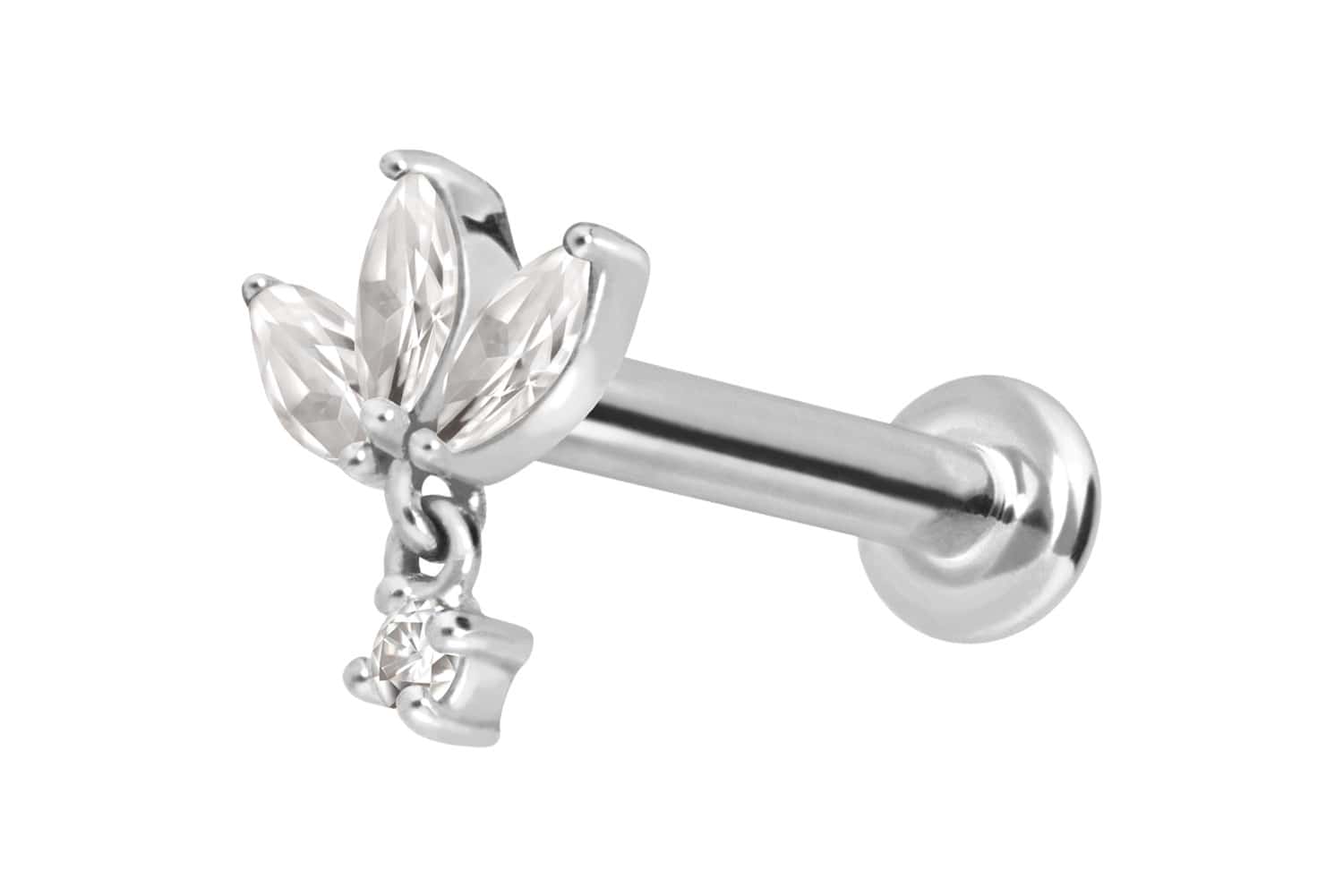 14 Karat Gold Labret Piercing mit Push Fit MOISSANIT-LOTUSBLÜTE